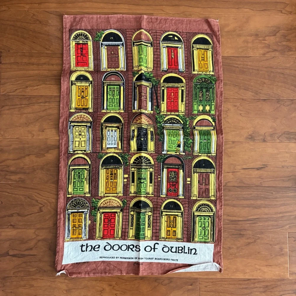 Vintage Irish Linen Tea Towel Set Crests of Ireland Doors Dublin Set Unused